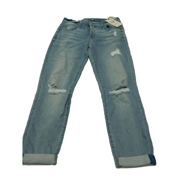 NEW 7 For All Mankind Josephine Boyfriend Jeans sz 24 Blue Distressed - Picture 1 of 3